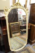A large decoratively framed mirror.