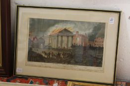 A hand coloured engraving depicting the fire at St Paul's, Covent Garden.
