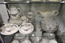 Part dinner service and cut glassware together with a plated tray etc.