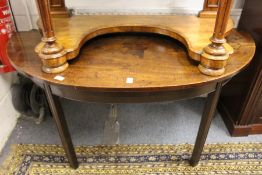 A George III mahogany D-shaped side table with moulded square legs (part of a dining table).