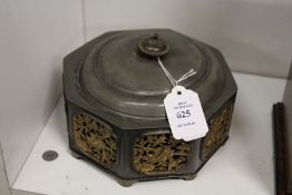 A Chinese pewter spice box.