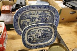 Two willow pattern meat plates.