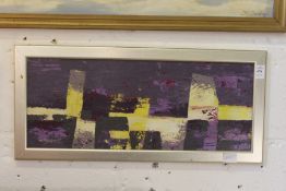 A colourful abstract, oil on board.