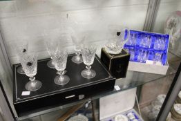 A set of six Edinburgh crystal wine glasses, boxed, a similar tankard and a set of six tumblers.