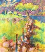 20th Century School. A Vibrant Country Landscape with a River beyond, Mixed Media, Indistinctly