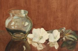 Helen Loughridge (20th Century) 'Christmas Roses' A still life of flowers by a vase, watercolour,