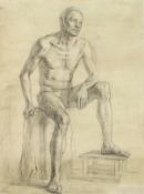 20th Century Russian School. A Study of a Seated Male Figure, Charcoal, 21