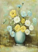 S. Barton, (20th century), a still life of flowers in a blue vase, oil on canvas, signed 16