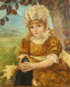 19th century, possibly Russian, portrait of a girl in a landscape, oil on canvas, signed with