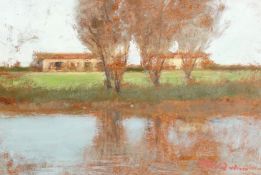 Tom Quinn (1918-2015), Reflections, river Dordogne, oil on board, signed, 11