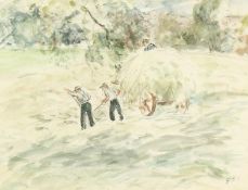 Elinor Bellingham-Smith (1906-1988) British. Horse and Cart with Figures at Harvest Time,