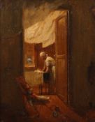20th century Russian school interior scene with mother and child, oil on canvas, signed in