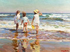 Yuri Krotov (b.1964) Russian, 'Watching The Waves', signed oil on canvas, 21.5