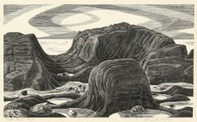 Monica Poole (1921-2003) British,' Slate Rocks', woodblock print, signed and inscribed and numbered