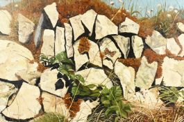 Michael Wood (20th century), a study of a butterfly in a rocky landscape, oil on canvas, signed, 24