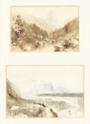 Philip Mitchell, R.I. (1814-1896), The Matterhorn, and a view of an alpine town (possibly Sion) both