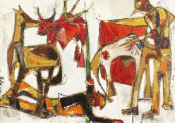 Mid-20th century, a bullfighting scene, indistinctly signed, 27