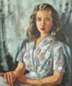 Francis Wynne Thomas (1907-1988) British, a half-length portrait of a seated lady, oil on canvas,