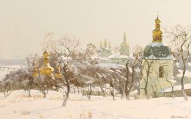 Boris Litovchenko (b.1938) Russian, 'Old Kiev', signed oil on canvas, 15.5