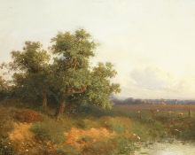 Attributed to Willem Vester (1824-1895) Dutch. 'Summer Meadows', oil on oak panel, 6.5
