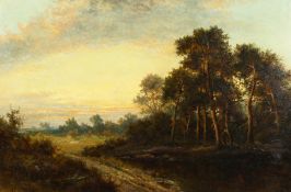 Daniel Sherrin (1869-1940) British. A country landscape at dusk, oil on canvas, signed, 20