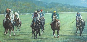 Lawrence Earl (20th century) British. 'Racing at Deauville', oil on canvas, signed, 20
