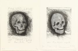 Damien Hirst, (B. 1965), two skull etchings, housed in the same frame, entitled for the love of