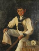 19th century English school. Portrait of a boy in a sailor uniform, oil on canvas, signed