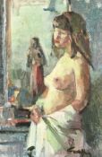 Geoffrey Humphries (b.1945). A Study of a Female Nude in the Artist's Studio, Oil on Board,