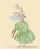 Circle of G.M. Woodward. A Regency Lady in Outsized Millenary, Ink & Wash, 4.5