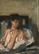 Elinor Bellingham-Smith (1906-1988) British. A Study of a Figure Reading in Bed, Oil on Canvas,