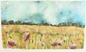 Caroline Lingwood (20th Century). 'Poppies in the Meadow', a Country Landscape, Mixed Media on
