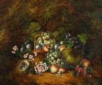 English school (late 19th century) a still life of fruit and flowers with a birds nest set amidst