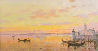 Vladimir Belsky (b.1949) Russian, 'Venetian Sunset', signed oil on board, 7.5 x 13.5