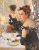Konstantin Razumov (b.1974) Russian, 'Reflections At Dinner', signed oil on canvas, 19.5