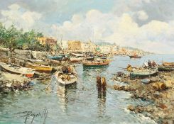 Ciro Canzarella (b.1948) Italian, fishing boats in an Italian port, oil on canvas, signed, 20