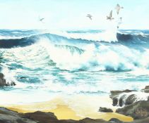 David Bellamy (20th century) British, 'Seagulls and Surf', A scene of birds flying over breaking