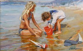 Alexander Averin (b.1952) Russian, 'Children on the Seashore', oil on canvas, signed 7.5