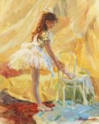 Alexander Averin (b.1953) Russian, 'Tying My Shoe', Signed, oil on canvas, 10.5