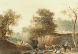 Thomas Barker of Bath (1769-1847) British. A Scene of Cattle Crossing a River with Figures