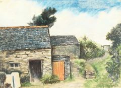 John Skeaping, 'The Schyelderuy's Cottage, West Bantry', buildings in a landscape, pastel, signed