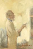 Tom Quinn (1918-2015), self-portrait: at the easel, oil on board, signed, 20