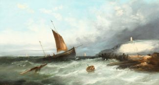 William Henry Williamson (1820-1833) British, 'Shipping off Scarborough', oil on canvas, signed and