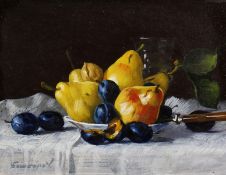 Leonid Bakhrouchin (b.1948) Russian, 'Still Life Fruit', signed oil on board, 6
