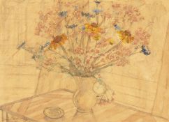 English school, still life of mixed flowers in a jug, watercolour, indistinctly signed, 8