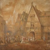 19th Century French School. A Painted Canvas Scene of a Busy French Town. Unframed 53