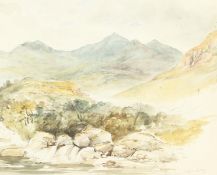 British school/follower of John Ruskin, Capel Curig, indistinctly signed and inscribed with colour
