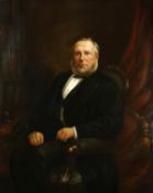 19th century English school, a portrait of a gentleman seated in a library, oil on canvas,