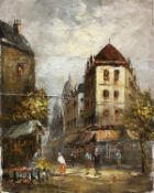 Caroline Burnett, a parish street scene with figures in the foreground, oil on canvas, signed, 17