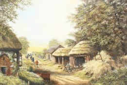 Attributed to Gordon Lees. A Farmyard Scene, Watercolour, Signed Gordon, 13